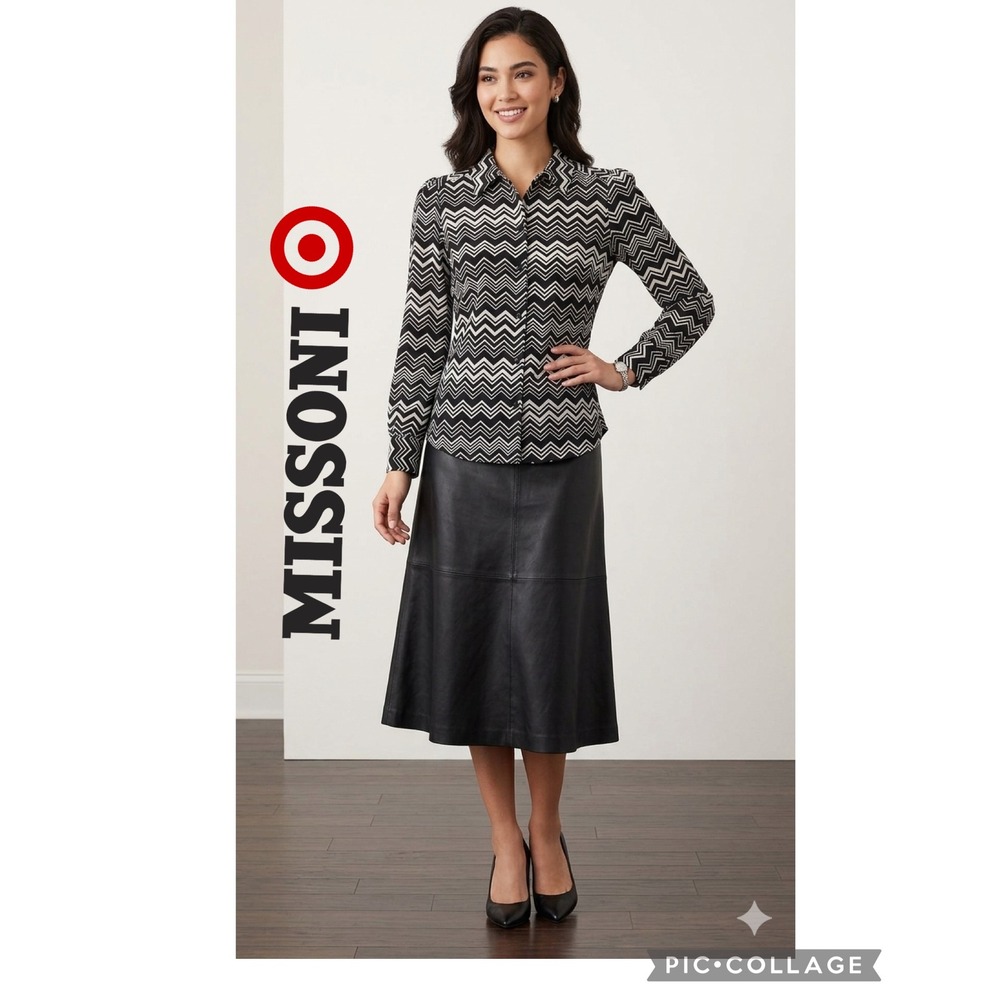 Missoni for Target Black White Chevron Zigzag Button Down Blouse S Dark Academia